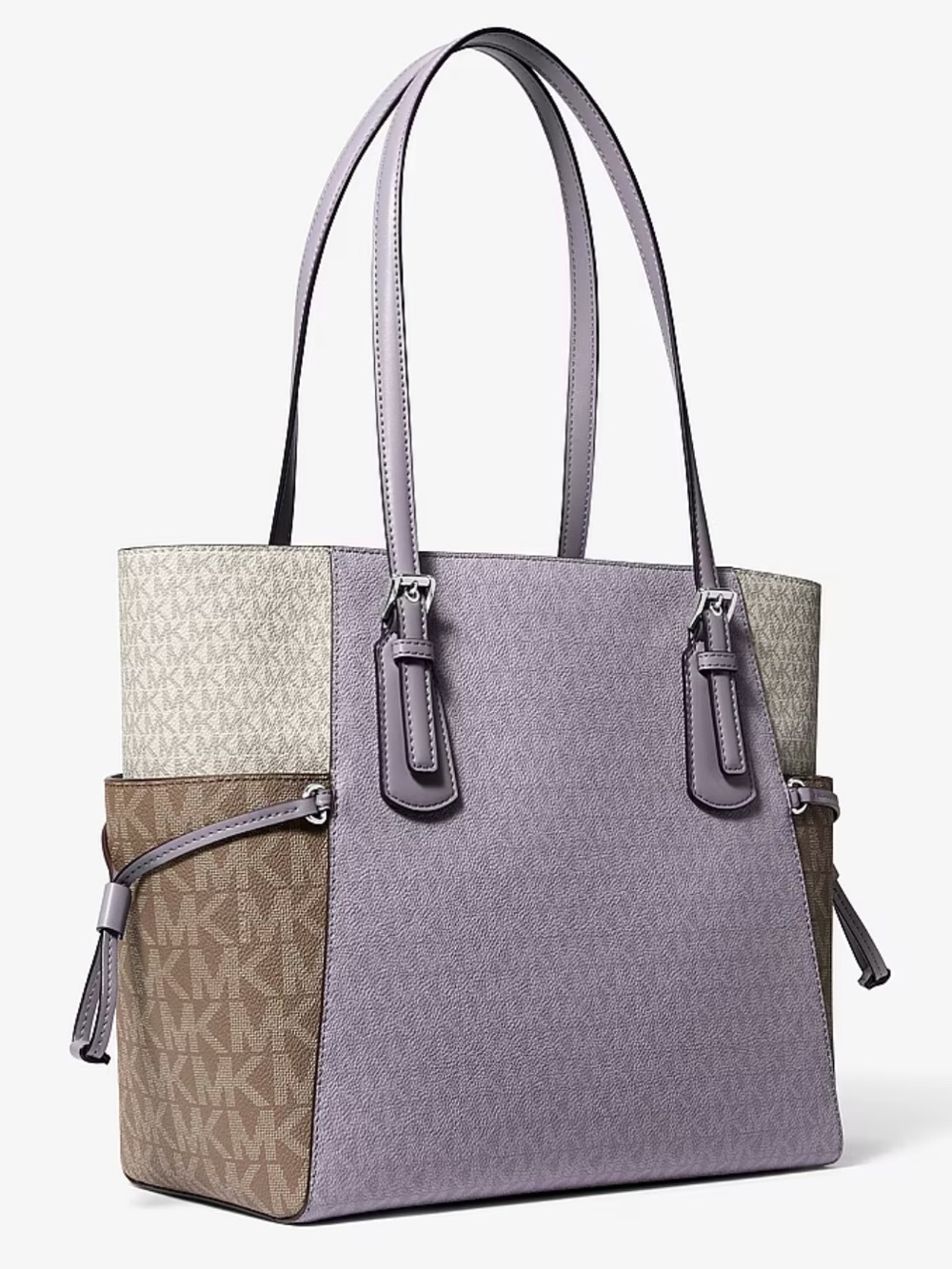 Michael Kors Voyager Large Color-Block Signature Logo Tote Shoulder Bag Lilac - Picture 4 of 5